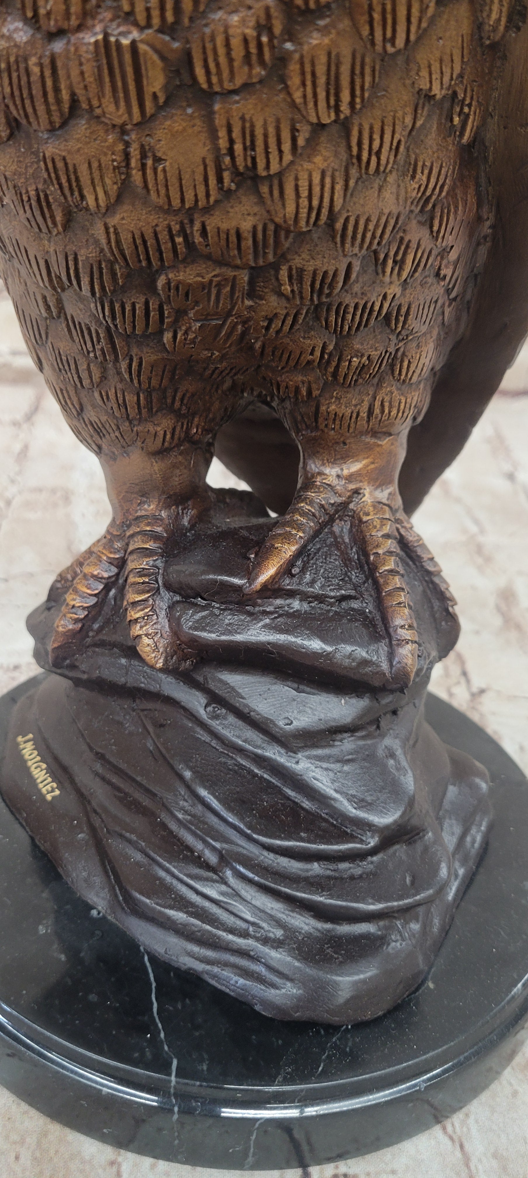 Hot Cast Bronze Owl Bird Sculpture on Marble Base