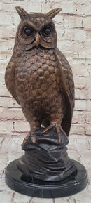 Hot Cast Bronze Owl Bird Sculpture on Marble Base