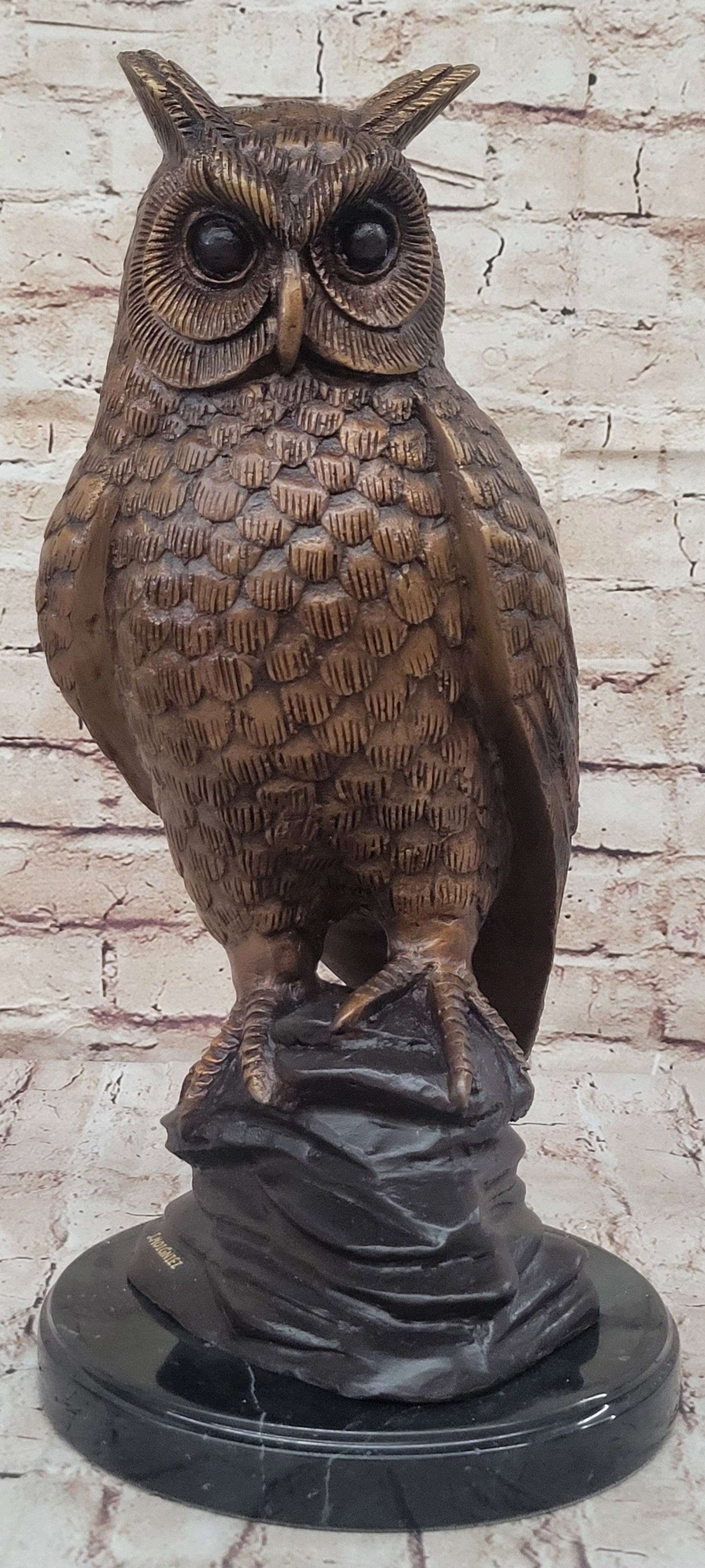 Hot Cast Bronze Owl Bird Sculpture on Marble Base