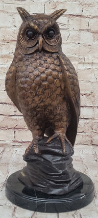 Hot Cast Bronze Owl Bird Sculpture on Marble Base