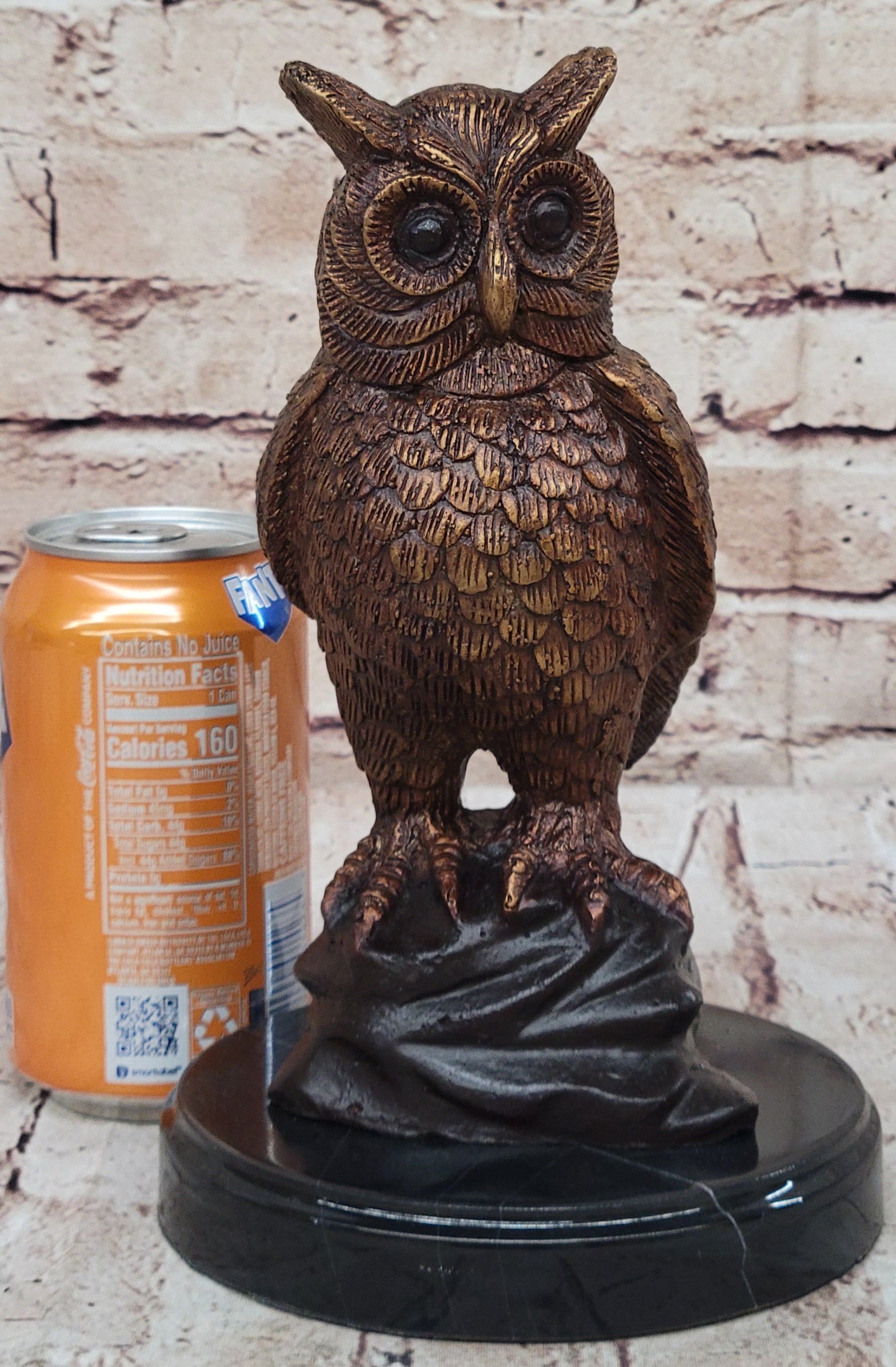 Hot Cast Bronze Miniature Owl Bird Sculpture on Marble Base