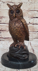 Hot Cast Bronze Miniature Owl Bird Sculpture on Marble Base
