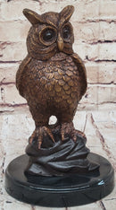 Hot Cast Bronze Miniature Owl Bird Sculpture on Marble Base