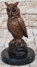 Hot Cast Bronze Miniature Owl Bird Sculpture on Marble Base