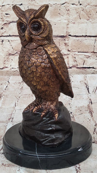 Hot Cast Bronze Miniature Owl Bird Sculpture on Marble Base