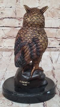 Hot Cast Bronze Miniature Owl Bird Sculpture on Marble Base