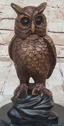 Hot Cast Bronze Miniature Owl Bird Sculpture on Marble Base