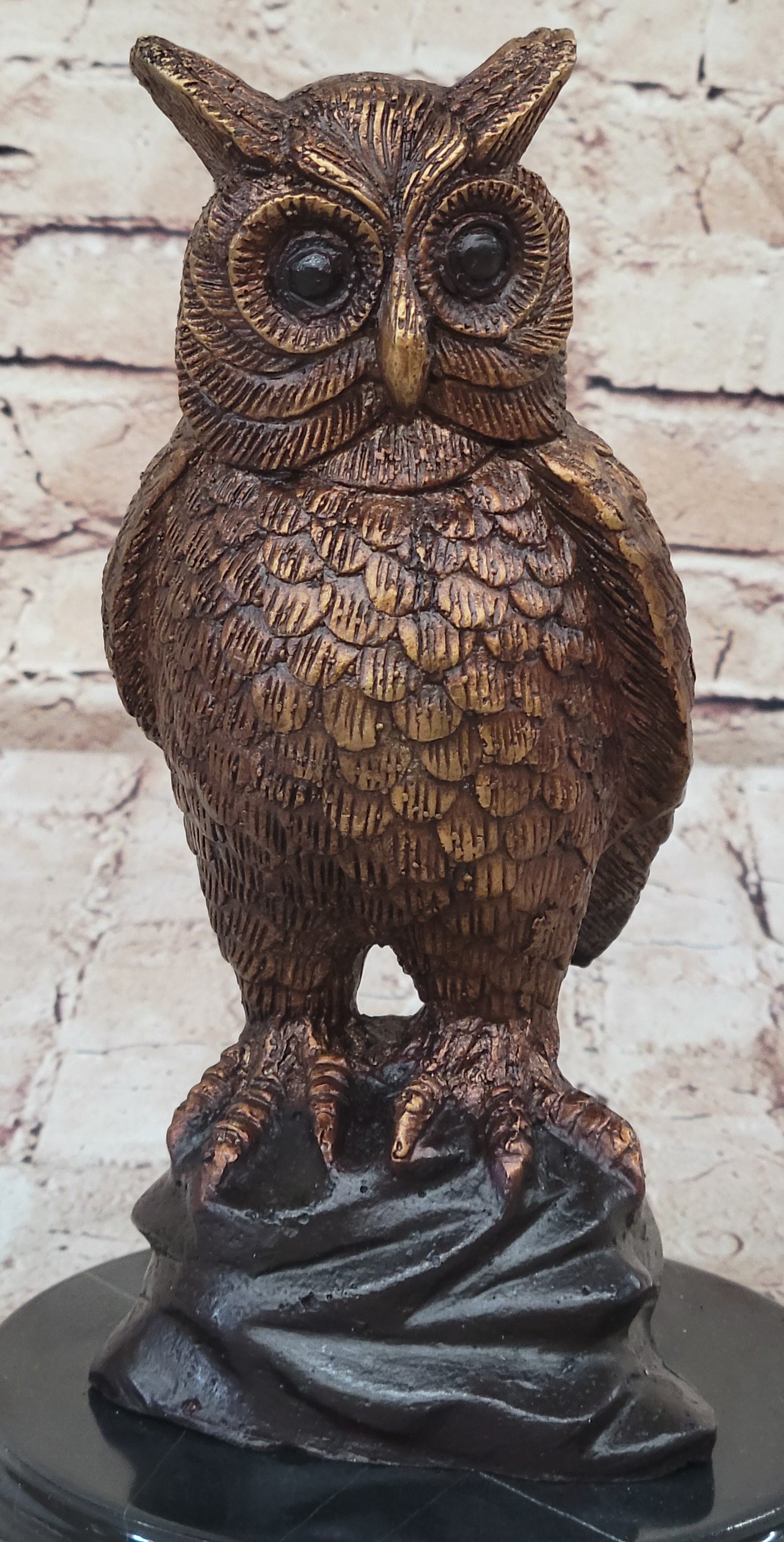 Hot Cast Bronze Miniature Owl Bird Sculpture on Marble Base