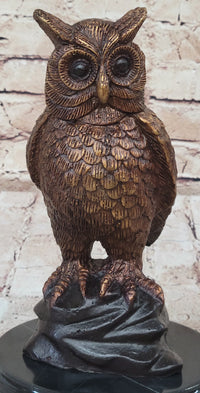 Hot Cast Bronze Miniature Owl Bird Sculpture on Marble Base