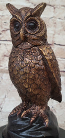 Hot Cast Bronze Miniature Owl Bird Sculpture on Marble Base