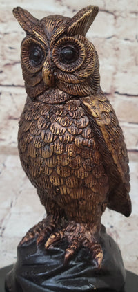 Hot Cast Bronze Miniature Owl Bird Sculpture on Marble Base