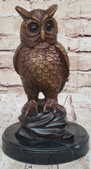 Hot Cast Bronze Miniature Owl Bird Sculpture on Marble Base