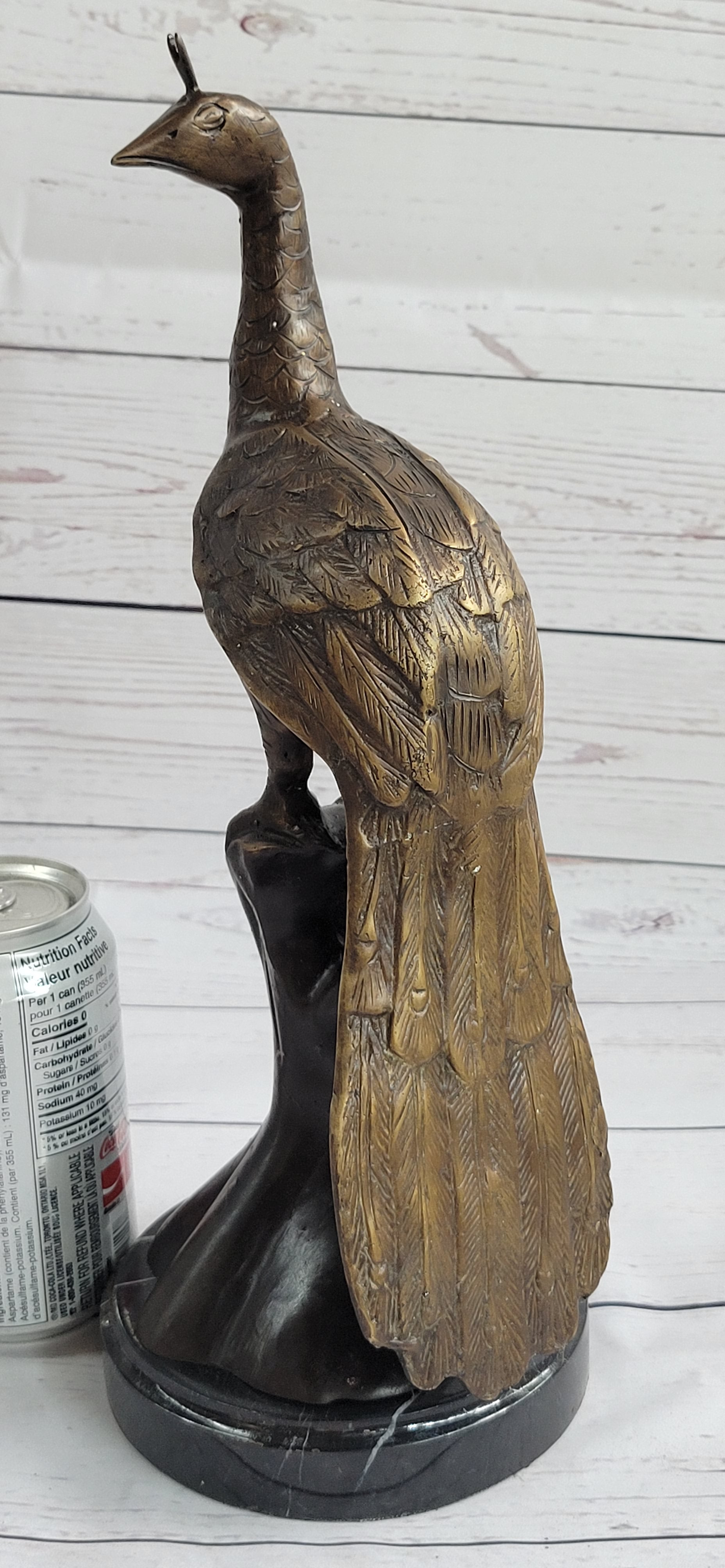 Signed Moigniez Peacock Bronze Sculpture 14" x 8"