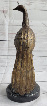 Signed Moigniez Peacock Bronze Sculpture 14" x 8"