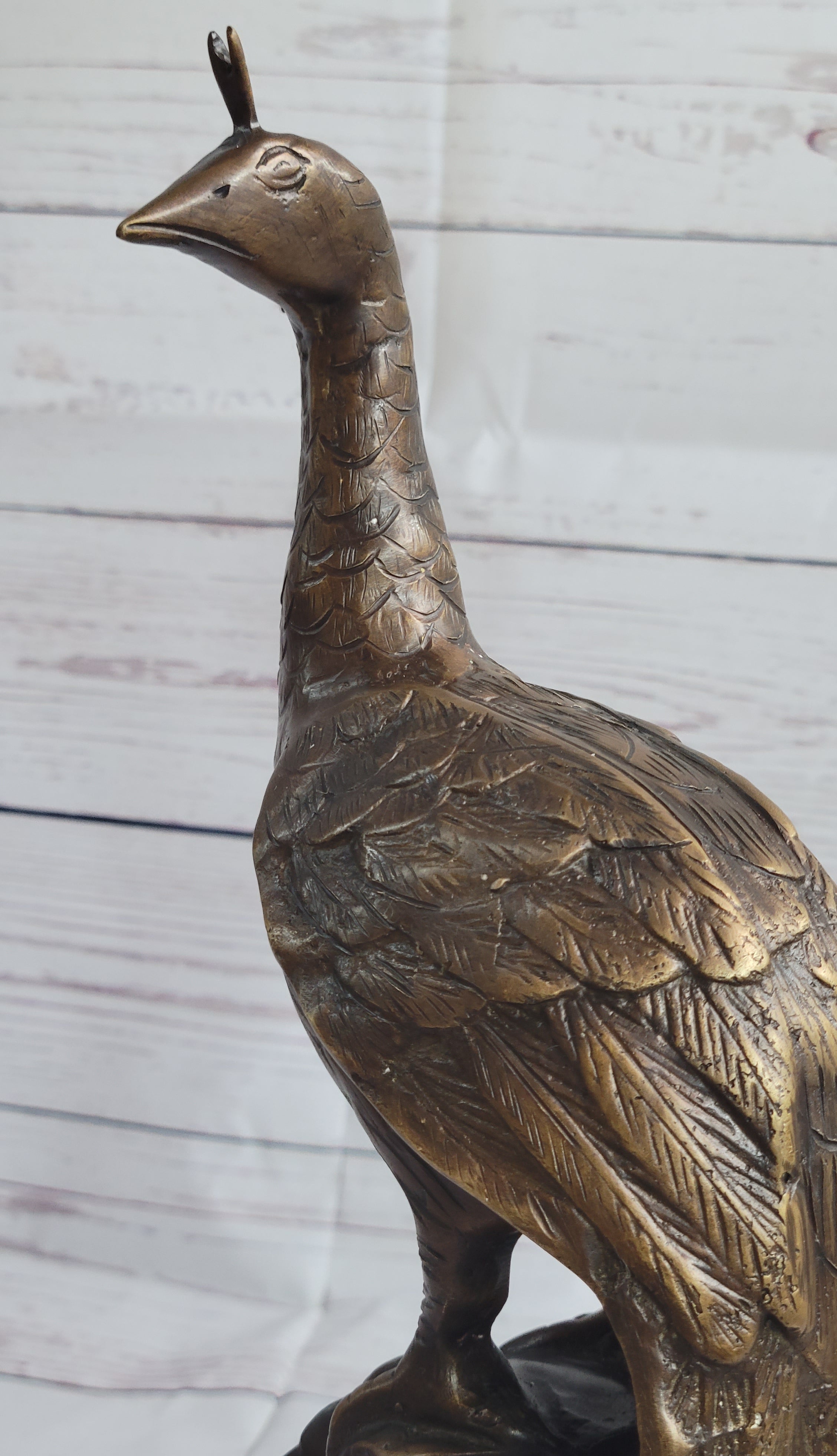 Signed Moigniez Peacock Bronze Sculpture 14" x 8"