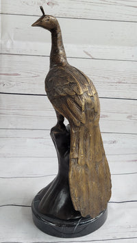 Signed Moigniez Peacock Bronze Sculpture 14" x 8"