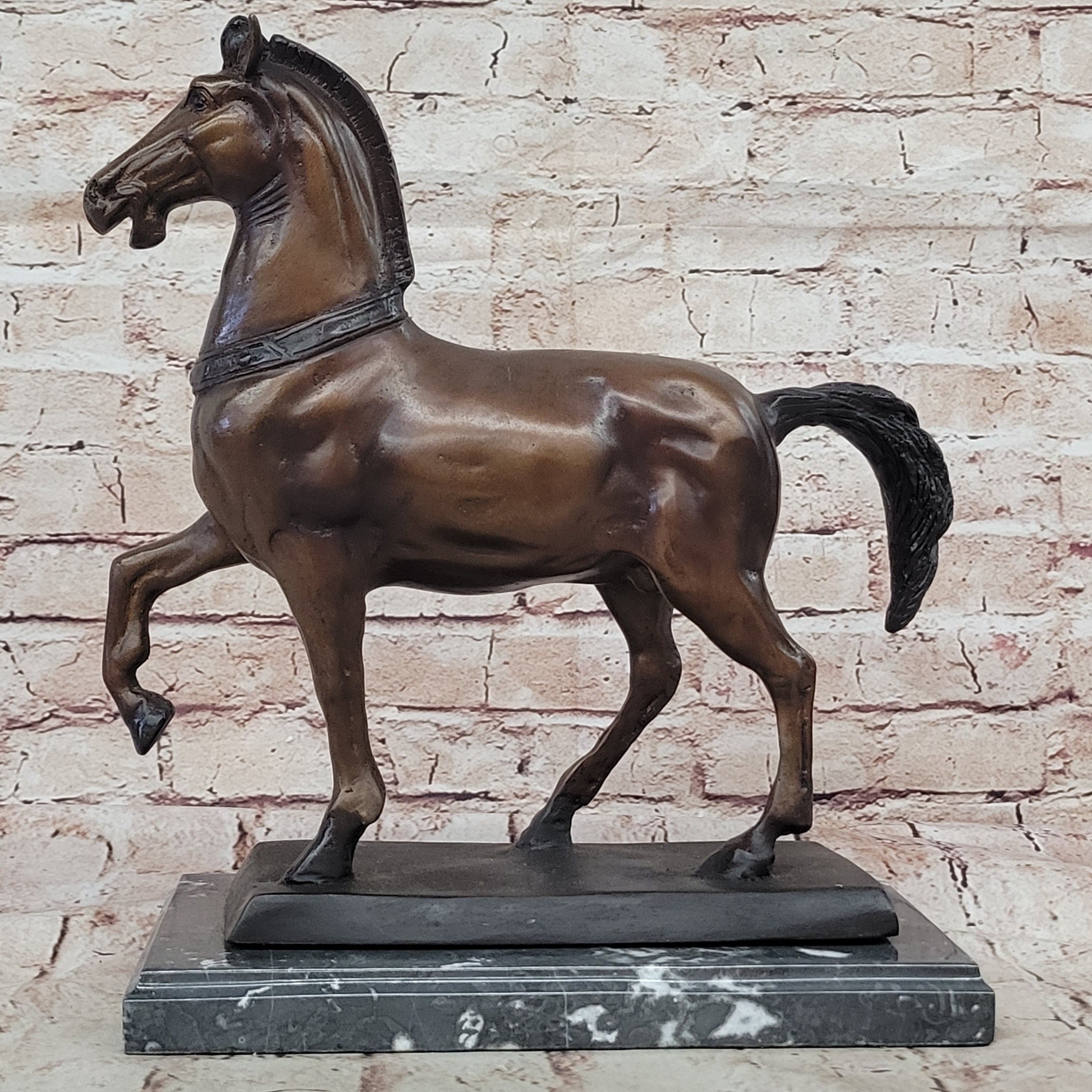 Bronze Horse Sculpture – Elegant Stallion on Marble Base