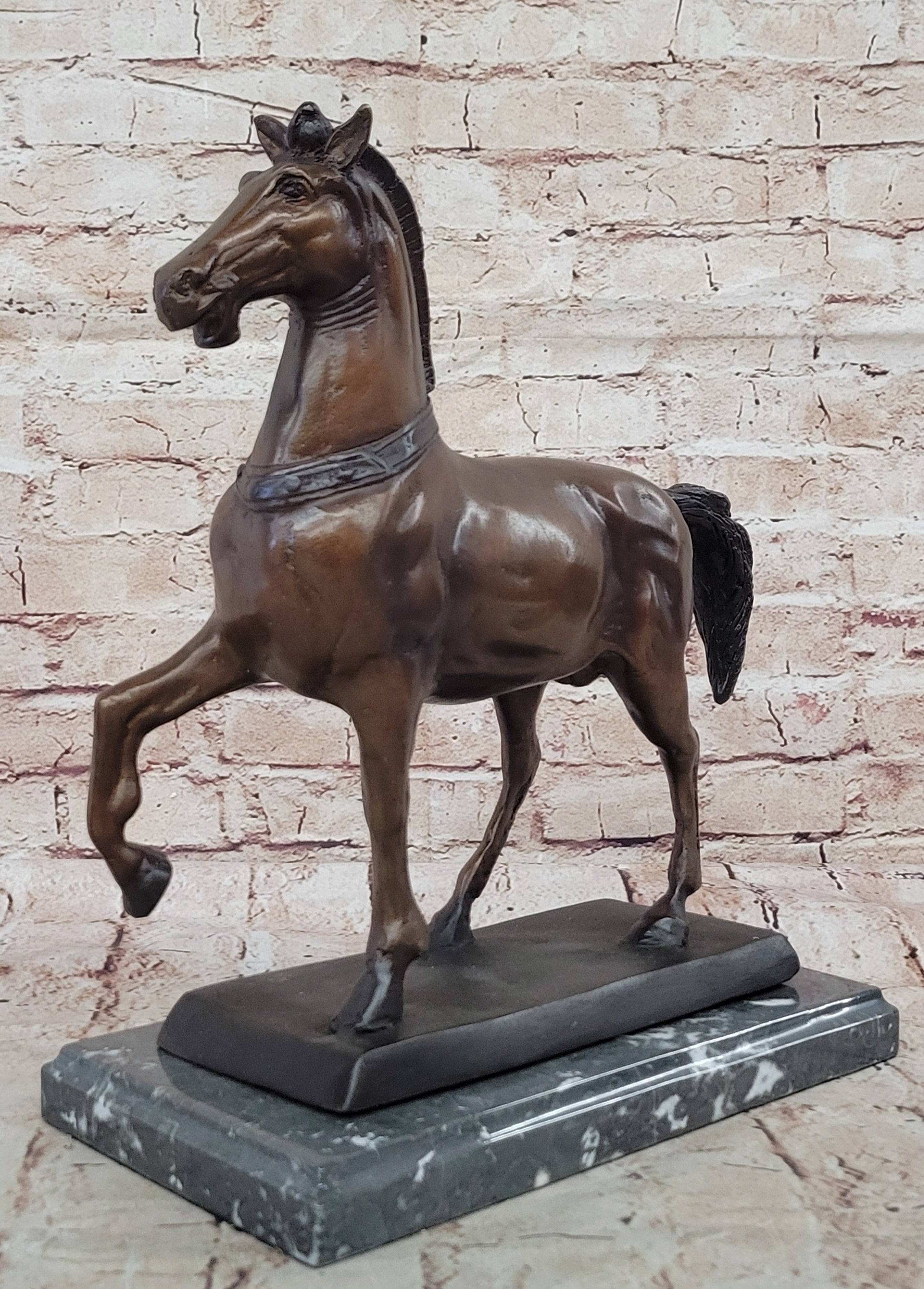 Bronze Horse Sculpture – Elegant Stallion on Marble Base