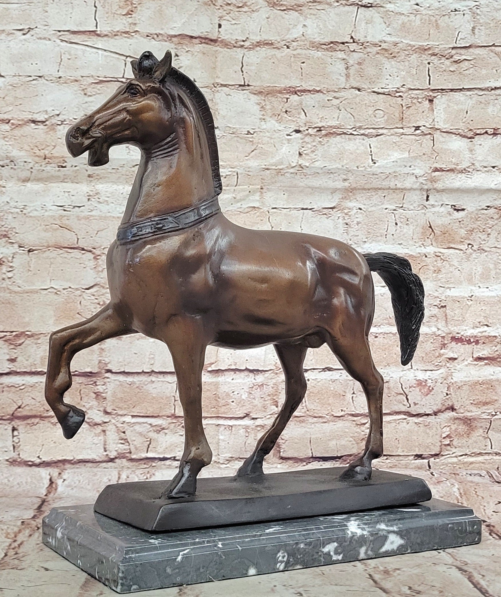 Bronze Horse Sculpture – Elegant Stallion on Marble Base