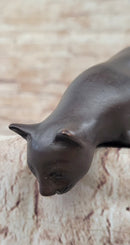 Signed Adorable Cat Bronze Sculpture Hot Cast Lost Wax