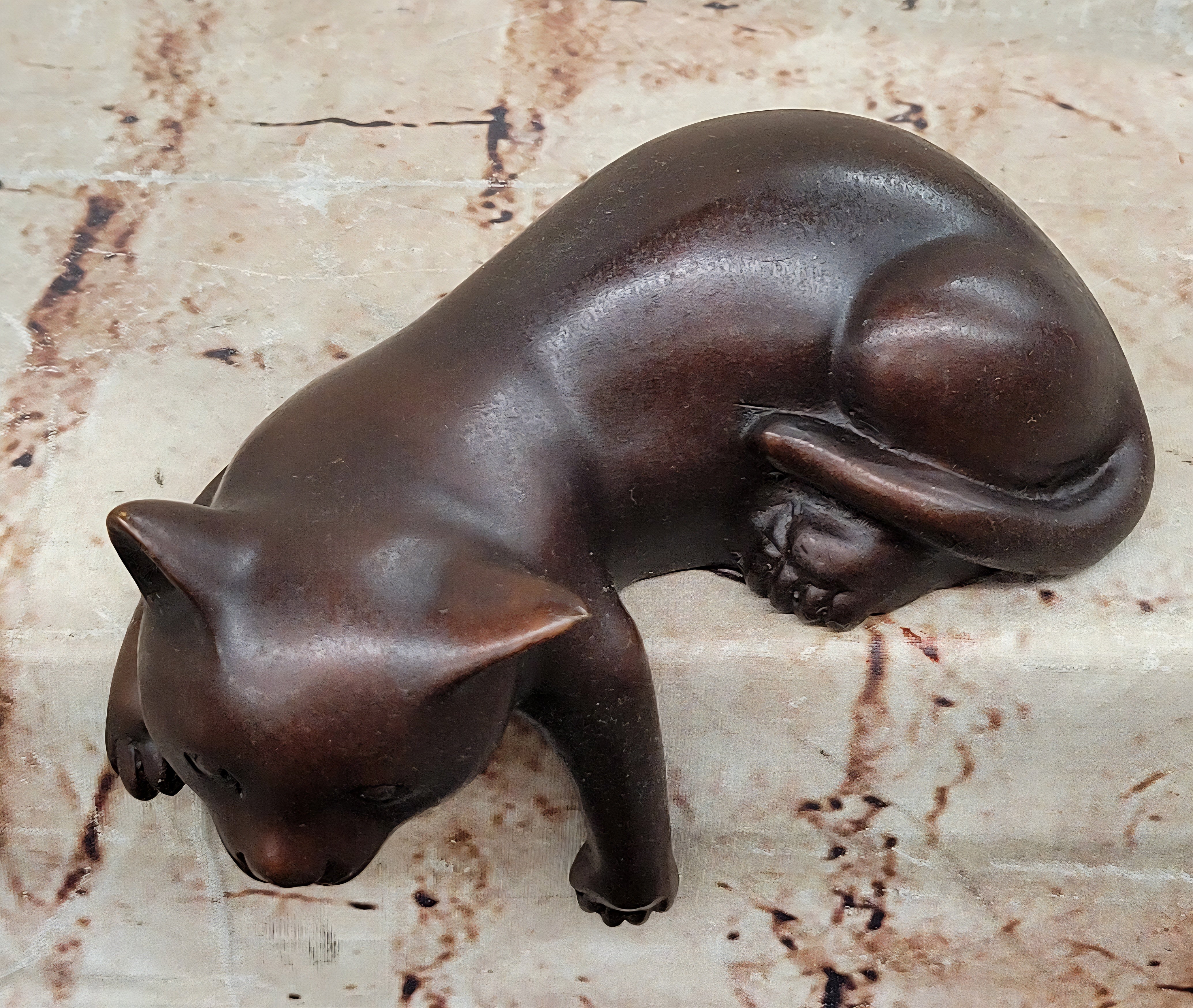 Lazy Cat Bronze – Minimalist Sleeping Kitty Signed Nardini