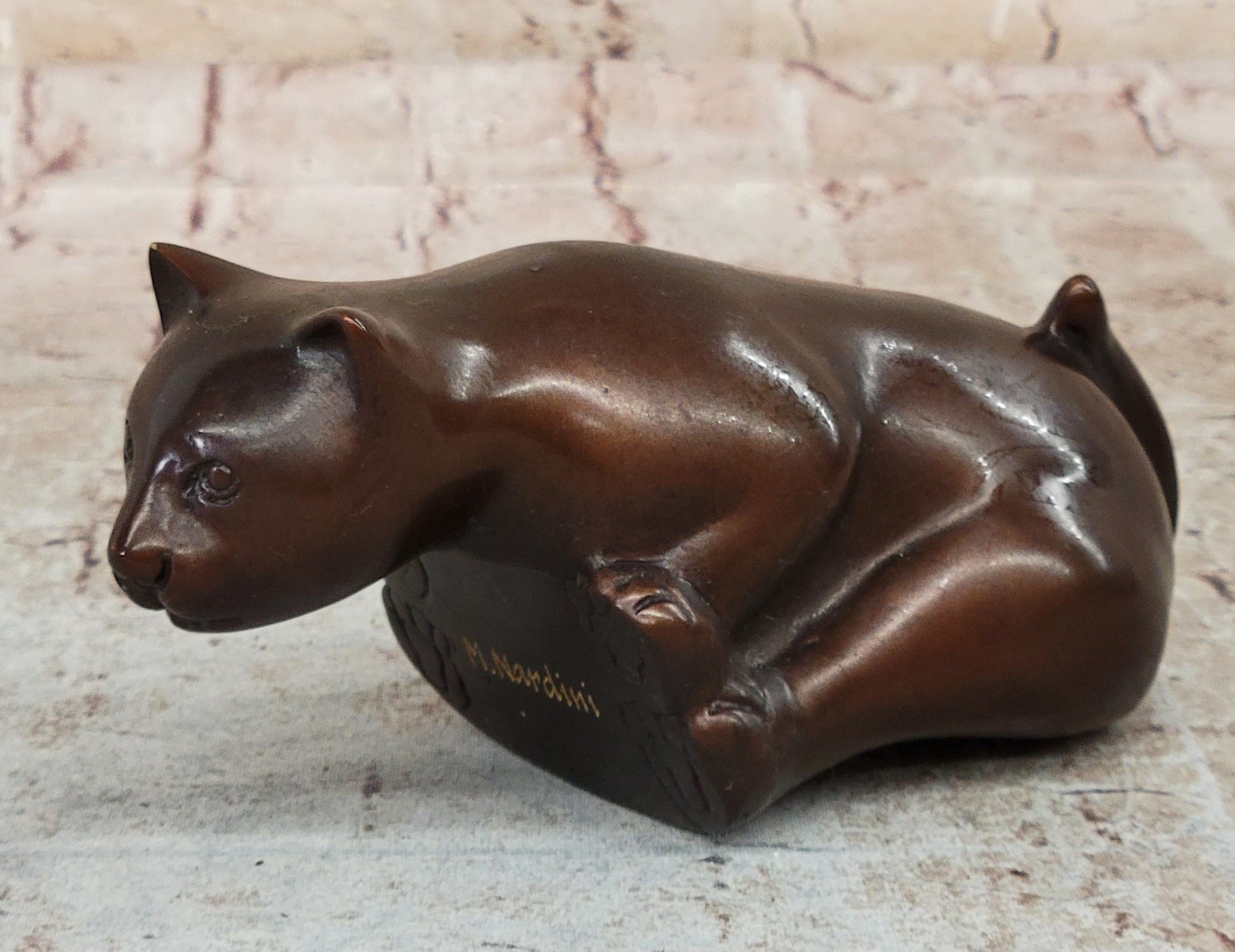 Cat Kitten Sitting on Edge Bronze Sculpture 3" x 6"