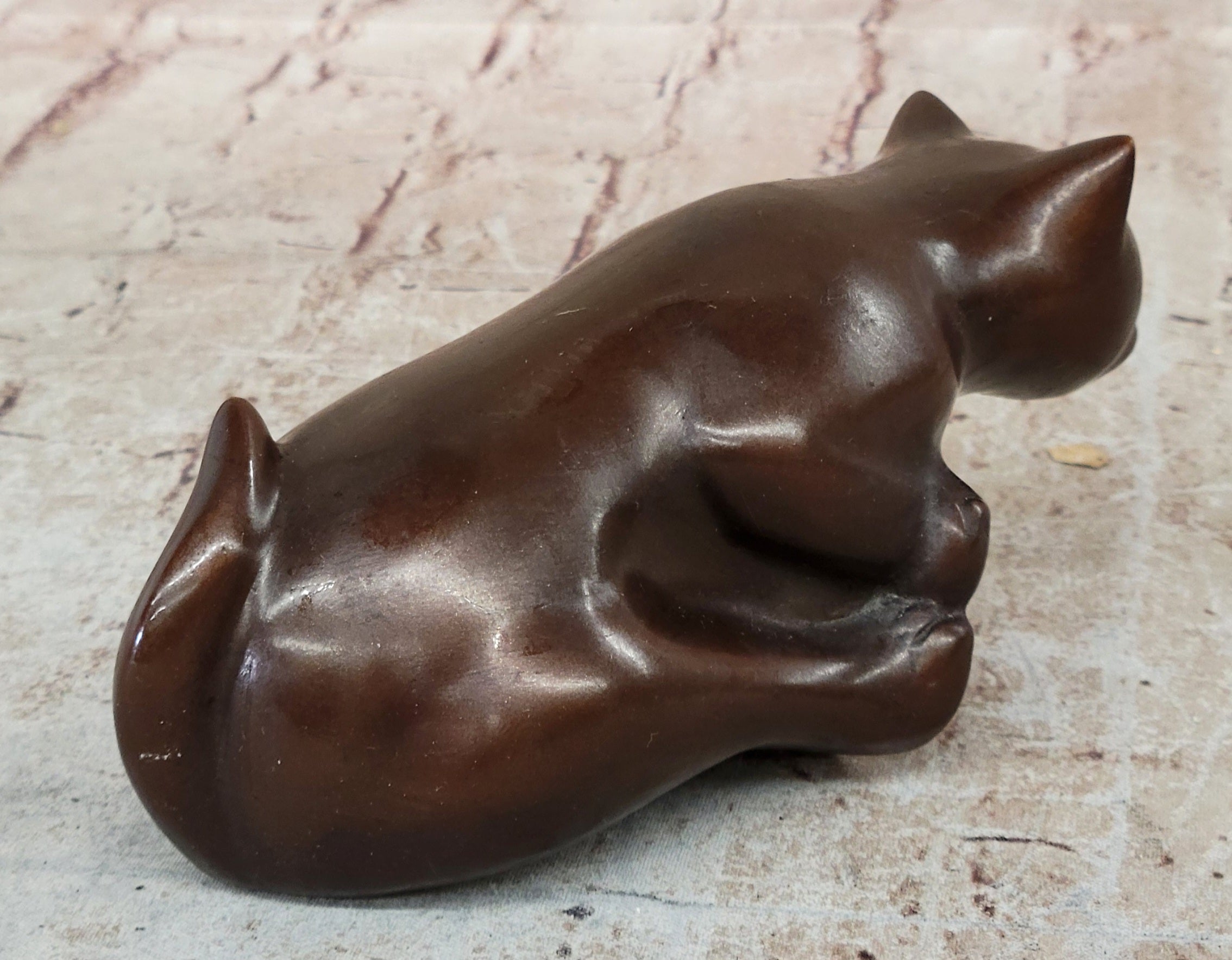 Cat Kitten Sitting on Edge Bronze Sculpture 3" x 6"