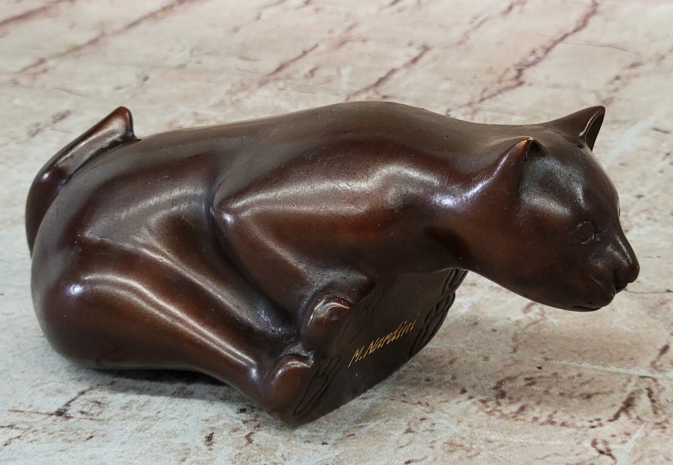 Cat Kitten Sitting on Edge Bronze Sculpture 3" x 6"