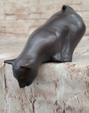 Signed Adorable Cat Bronze Sculpture Hot Cast Lost Wax