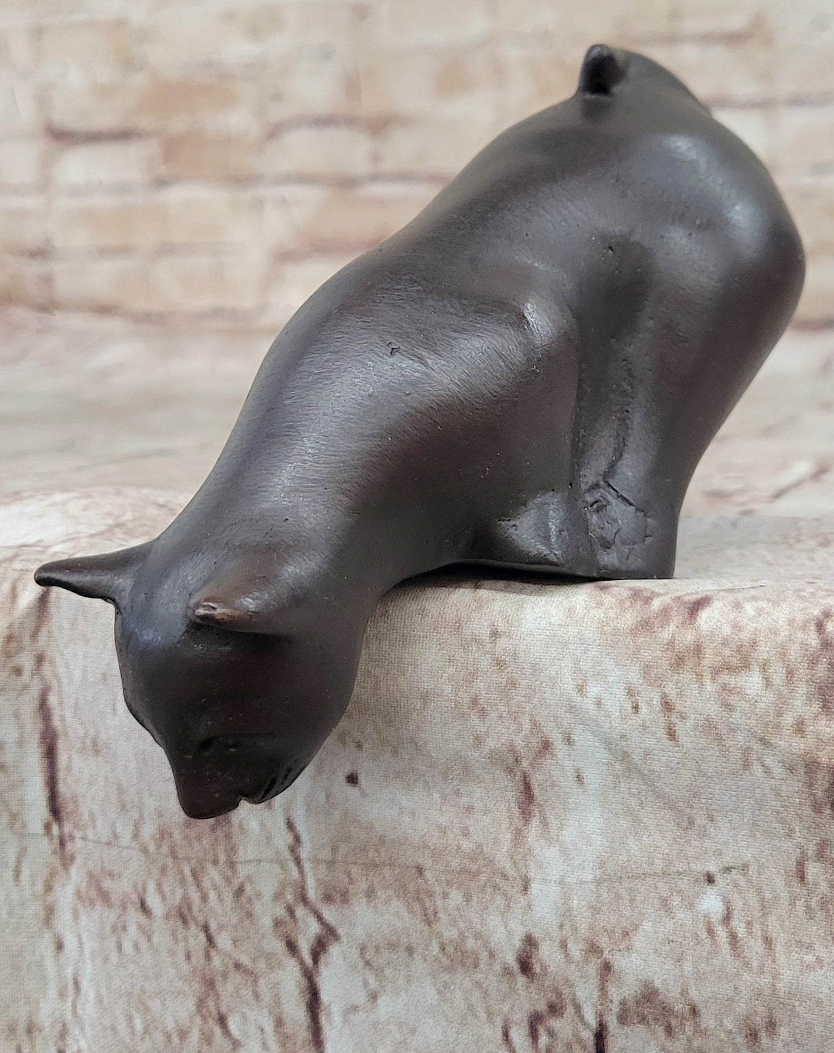 Signed Adorable Cat Bronze Sculpture Hot Cast Lost Wax
