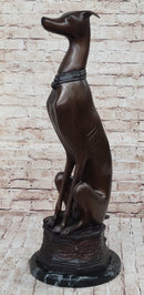 Art Deco Life Size Sitting Greyhound Dog Bronze Sculpture