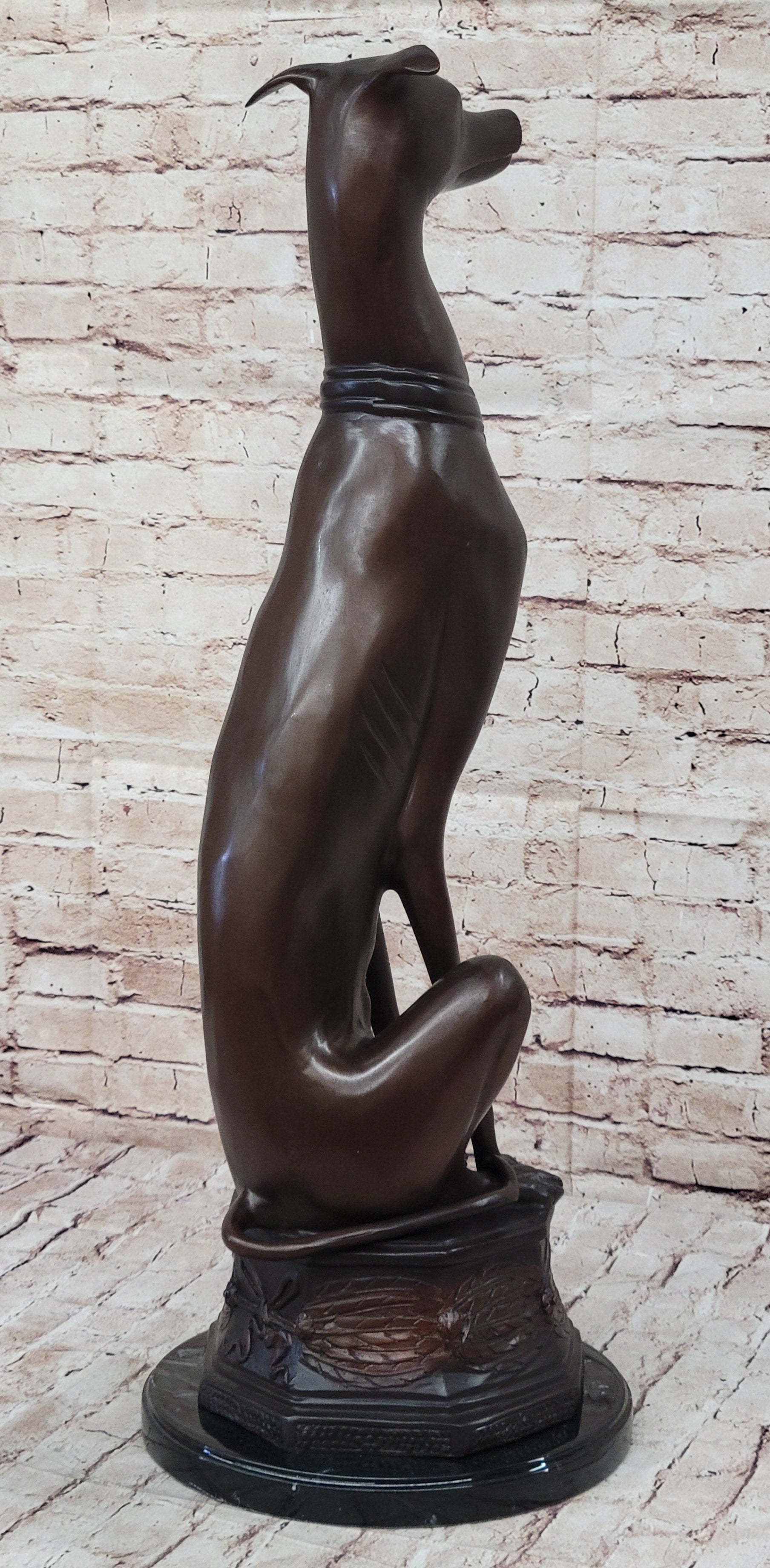 Art Deco Life Size Sitting Greyhound Dog Bronze Sculpture