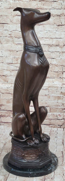 Art Deco Life Size Sitting Greyhound Dog Bronze Sculpture