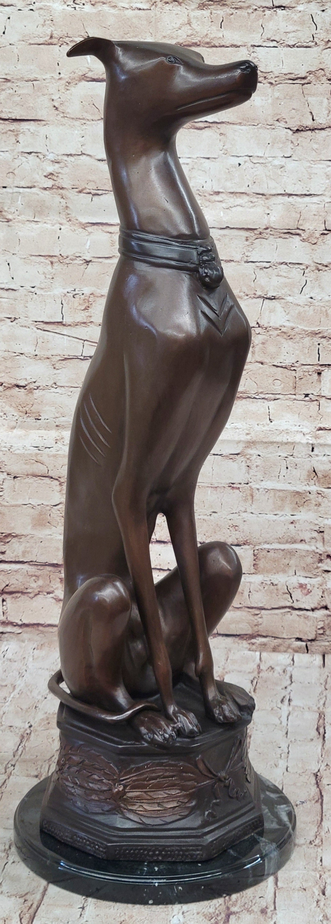 Art Deco Life Size Sitting Greyhound Dog Bronze Sculpture