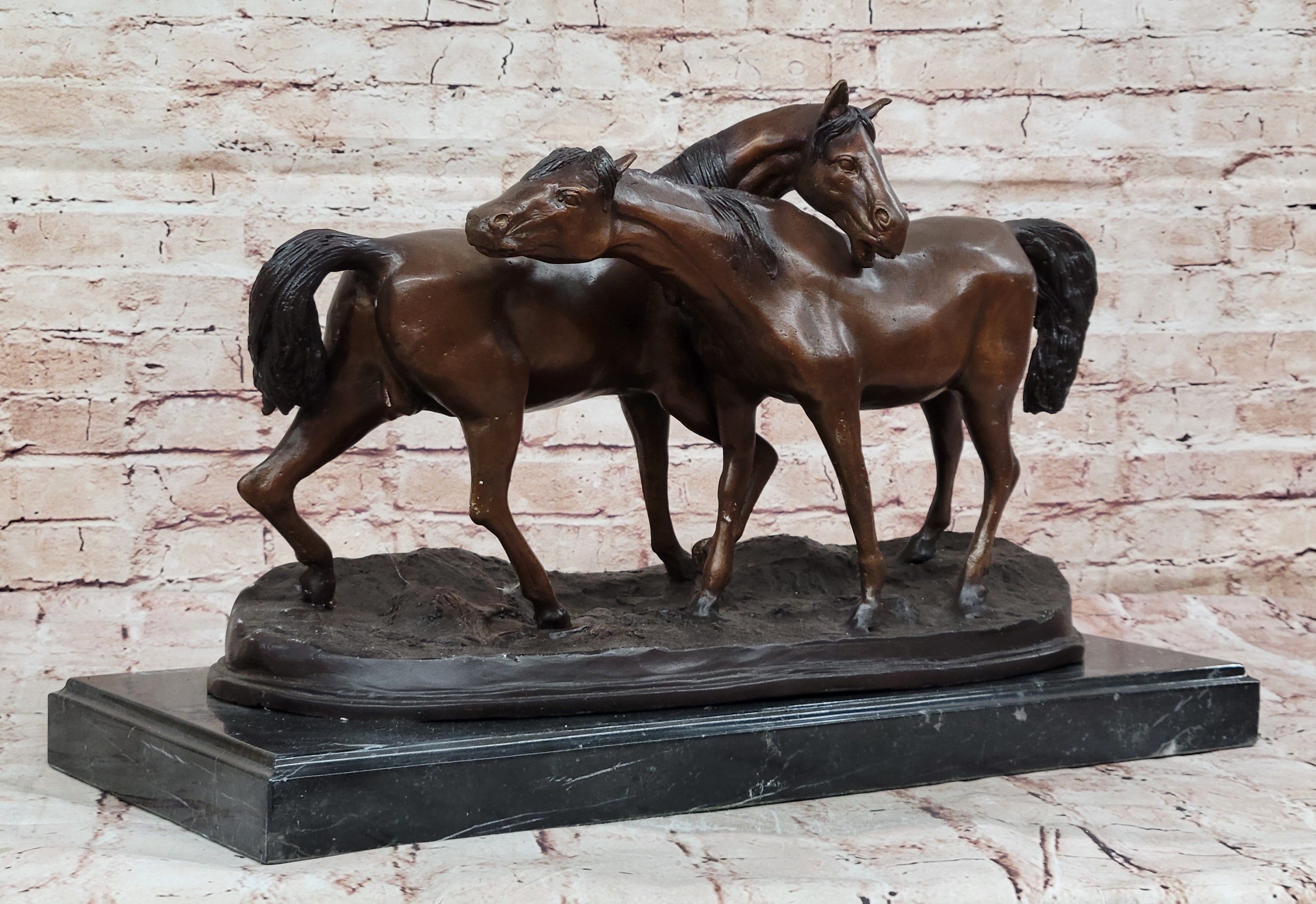 Bronze Horses Sculpture – Pair of Grazing Stallions