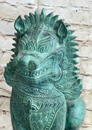 Chinese Foo Dog Guardian Lion Bronze Sculpture 13" x 6"