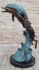 Scuba Diver & Dolphin Real Bronze Sculpture by Marius