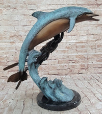 Scuba Diver & Dolphin Real Bronze Sculpture by Marius