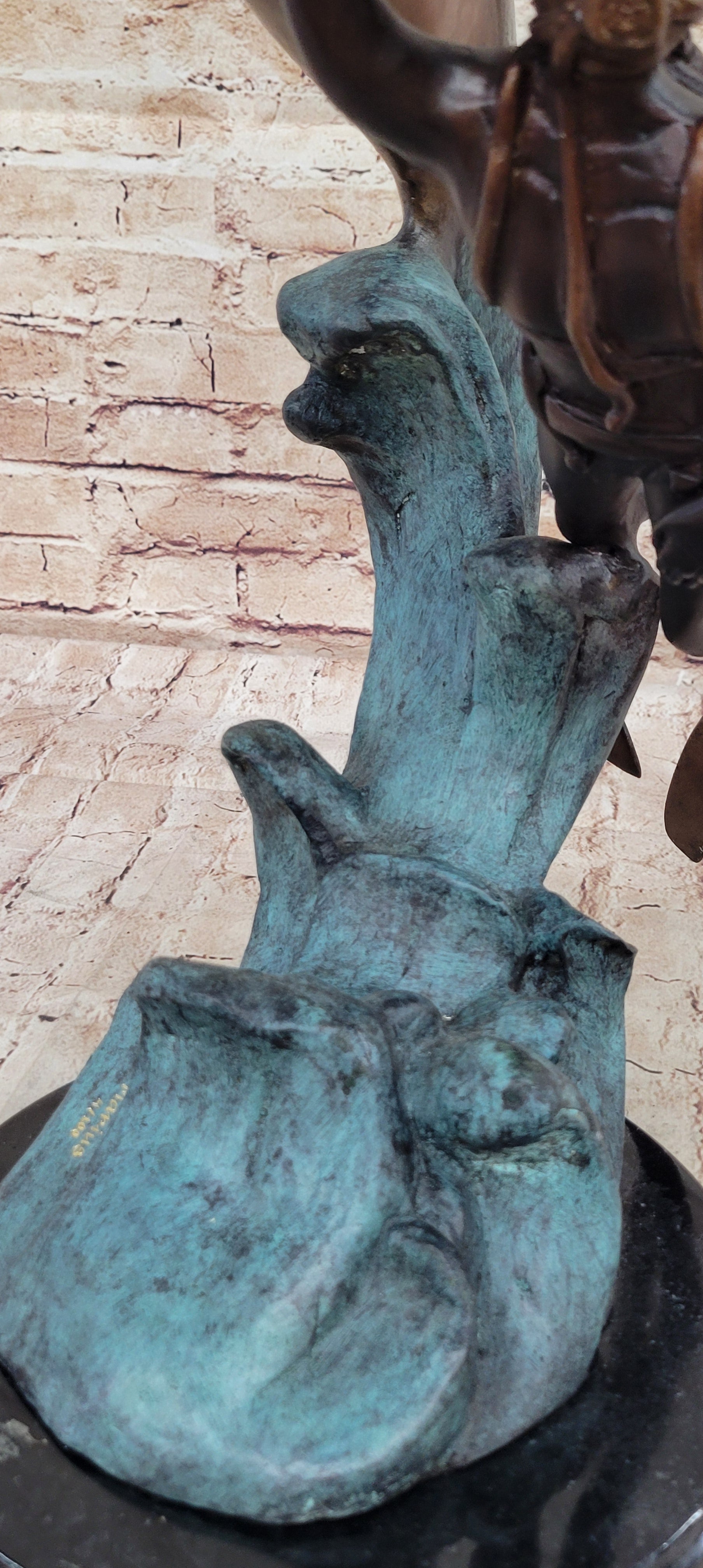 Scuba Diver & Dolphin Real Bronze Sculpture by Marius