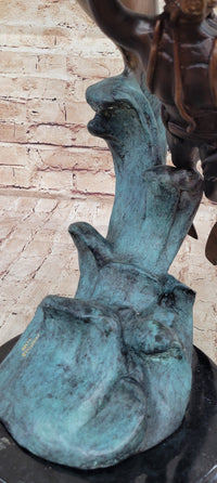 Scuba Diver & Dolphin Real Bronze Sculpture by Marius
