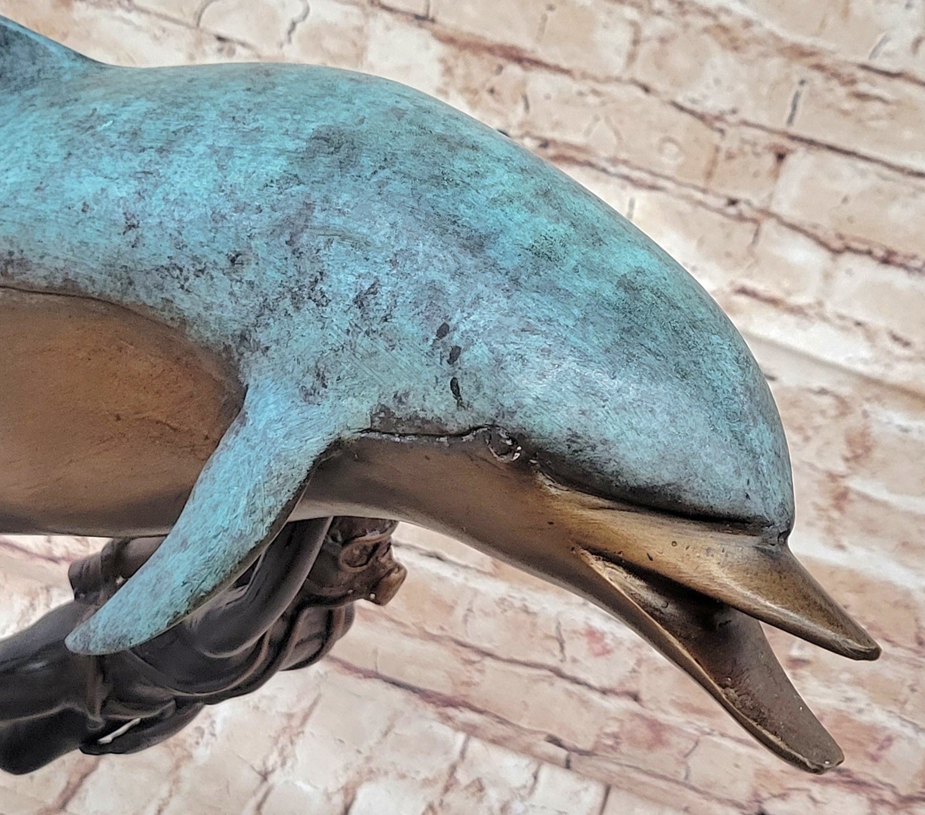 Scuba Diver & Dolphin Real Bronze Sculpture by Marius