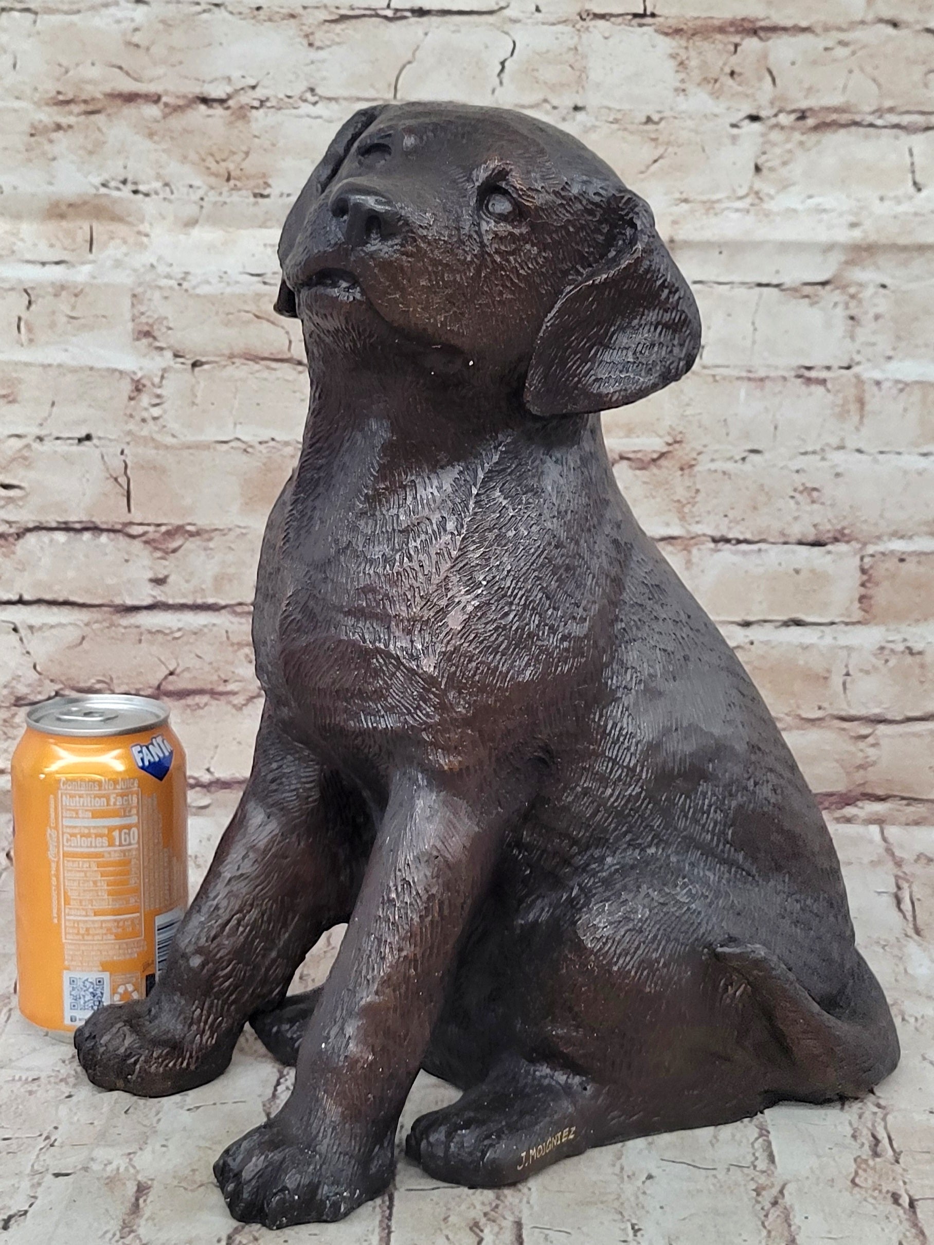 Bronze Metal Labrador Puppy Dog Sculpture Signed Art Collectible