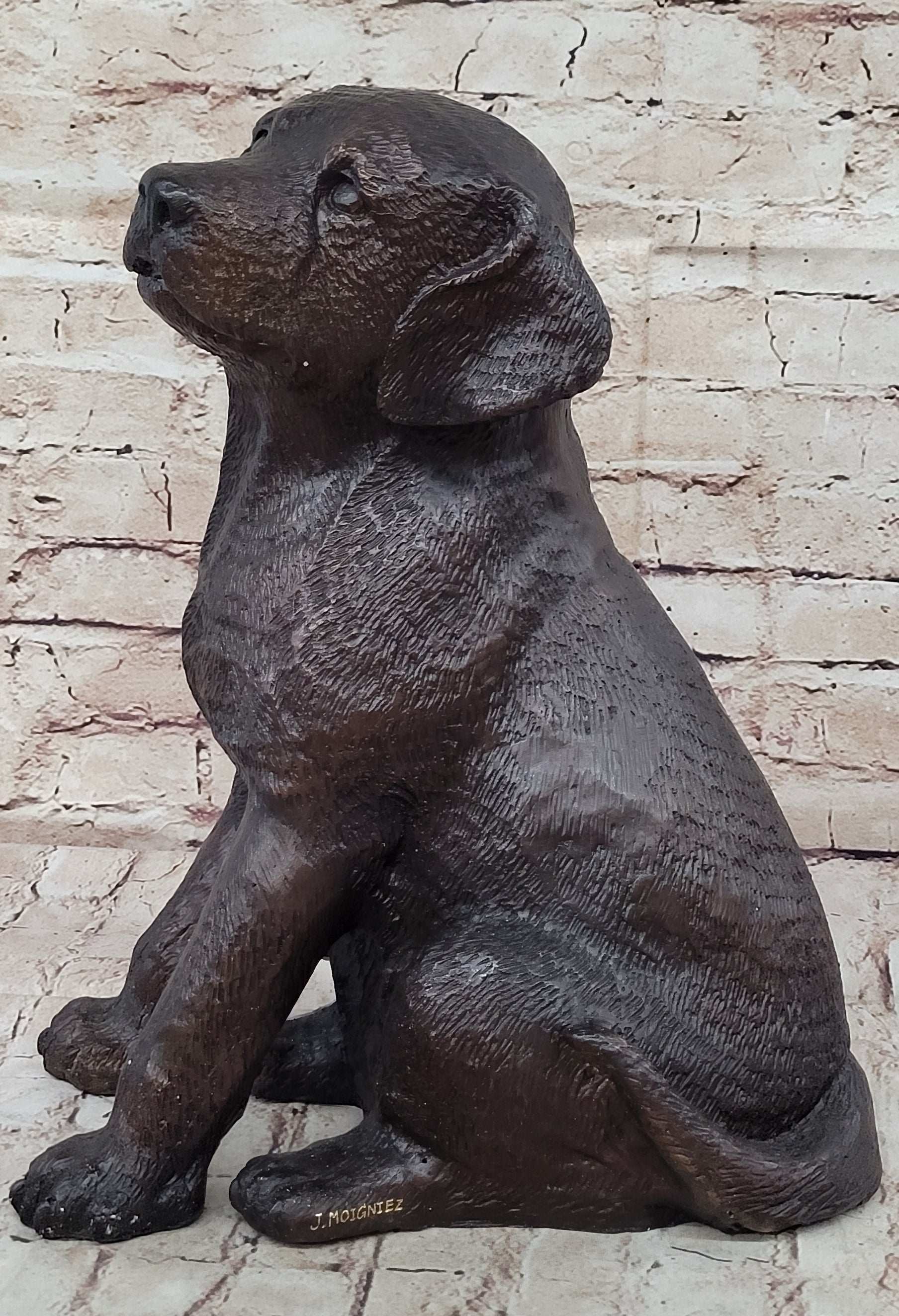 Bronze Metal Labrador Puppy Dog Sculpture Signed Art Collectible