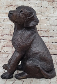 Bronze Metal Labrador Puppy Dog Sculpture Signed Art Collectible