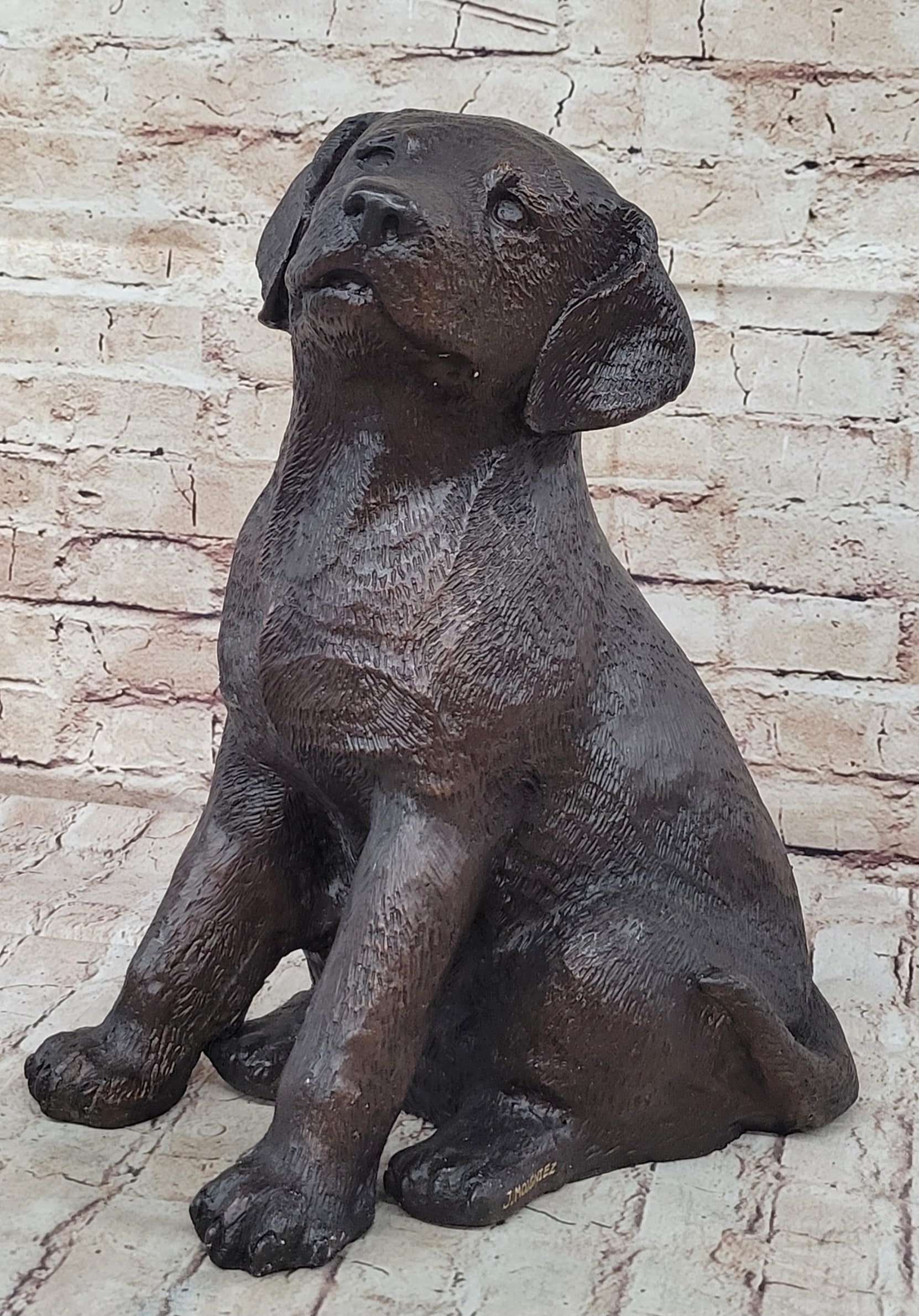 Bronze Metal Labrador Puppy Dog Sculpture Signed Art Collectible