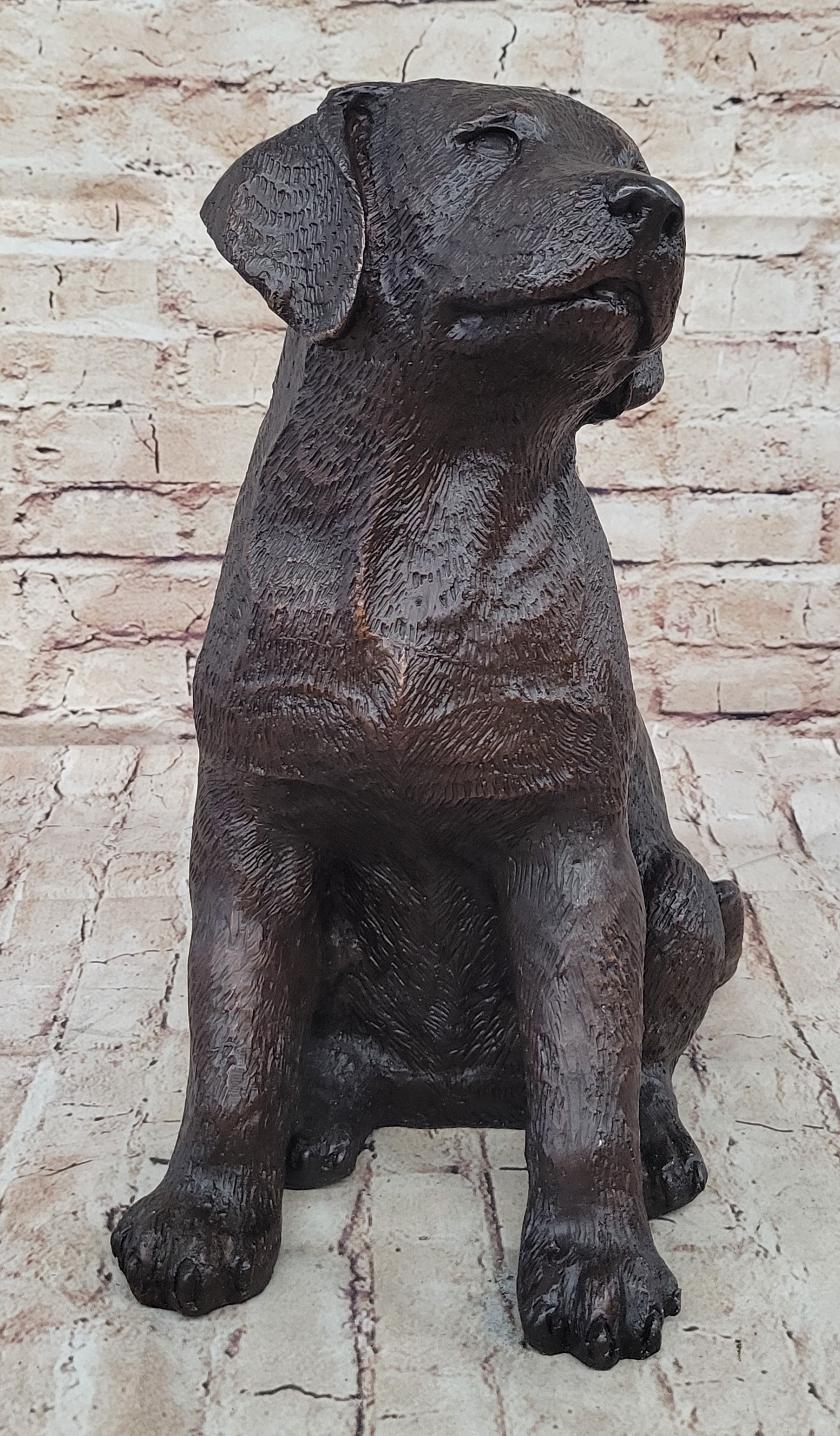 Bronze Metal Labrador Puppy Dog Sculpture Signed Art Collectible