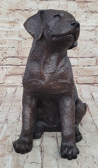Bronze Metal Labrador Puppy Dog Sculpture Signed Art Collectible