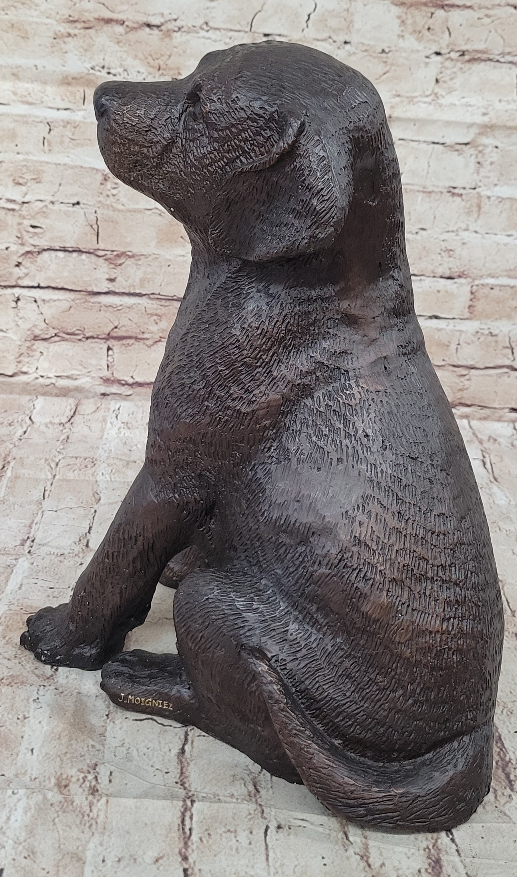 Bronze Metal Labrador Puppy Dog Sculpture Signed Art Collectible