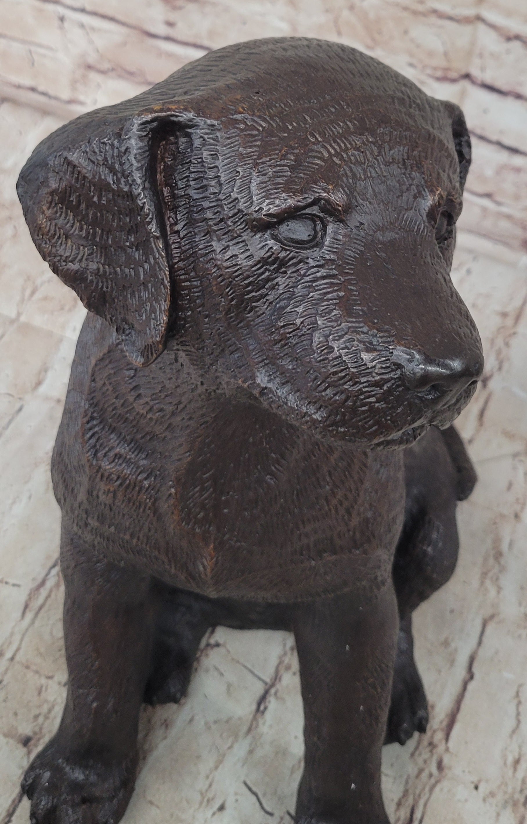 Bronze Metal Labrador Puppy Dog Sculpture Signed Art Collectible