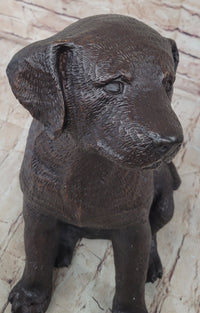 Bronze Metal Labrador Puppy Dog Sculpture Signed Art Collectible